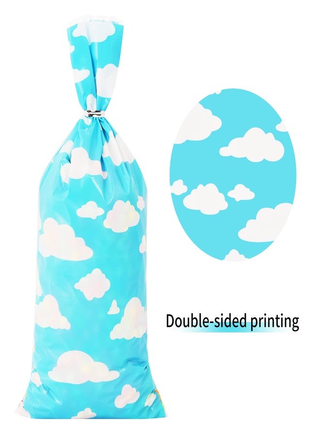 Lecferrarc 100 Pcs Blue Sky White Clouds Treat Bags White Clouds Print Cellophane Candy Bags Cartoon Story Party Favors with Twist Ties for Birthday Party Baby Shower Supplies - Image 3
